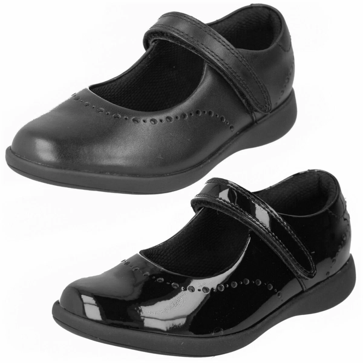 Clarks Girls Etch Craft Black Leather Or Patent School Shoes
