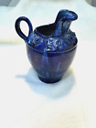 Antique Late 1800s Delicate Blue Drip Glaze Ceramic Pitcher with Period Detail