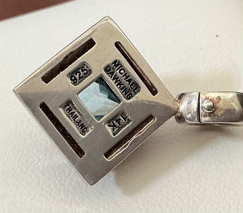 VTG Michael Dawkins Signed Sterling Silver & 14K Gold Blue Topaz Pendant - Picture 4 of 4