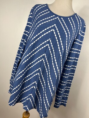 CJ Banks X XL 1X Shirt Top Blue White Stripe Long Sleeve Classic Womens H7