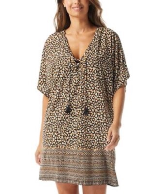 Coco Reef Large Coverup Swimsuit Raya Lace-Up V-Neck Dress Black New