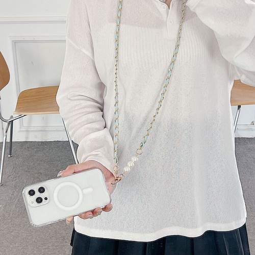 Korea Luxury Metal Pearl Leather Lanyard Necklace Straps Universal Mobile Phone - Photo 9/14