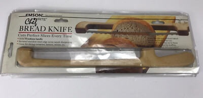 New Emson Chef Rite Bread Knife Woodtone Handle Serrated Stainless Muffins Fruit
