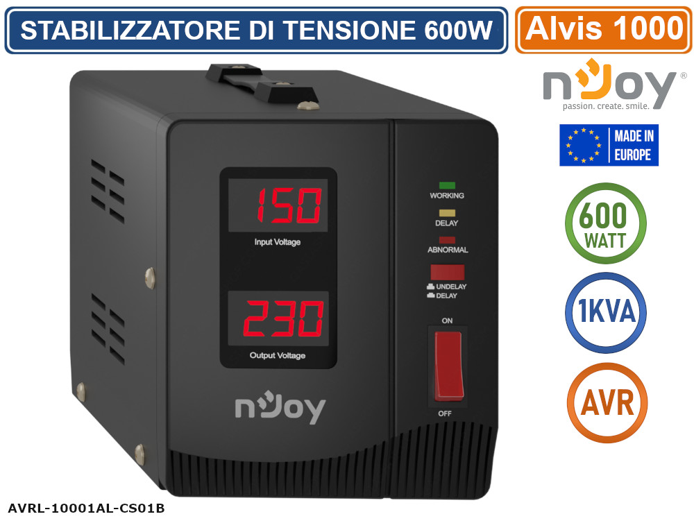 Stabilizzatore Tensione per Casa 1000VA 600W AVR LCD | Salva Elettrodomestici