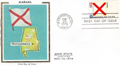 1976 USA BICENT. #1654 STATE FLAGS ALABAMA FDC w COLORANO SILK CACHET UA GEM!