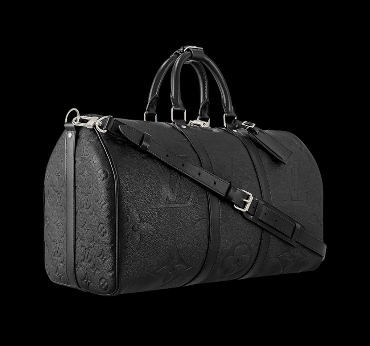 Louis Vuitton Luggage Tag Black Leather w/ Silver Tone Accent
