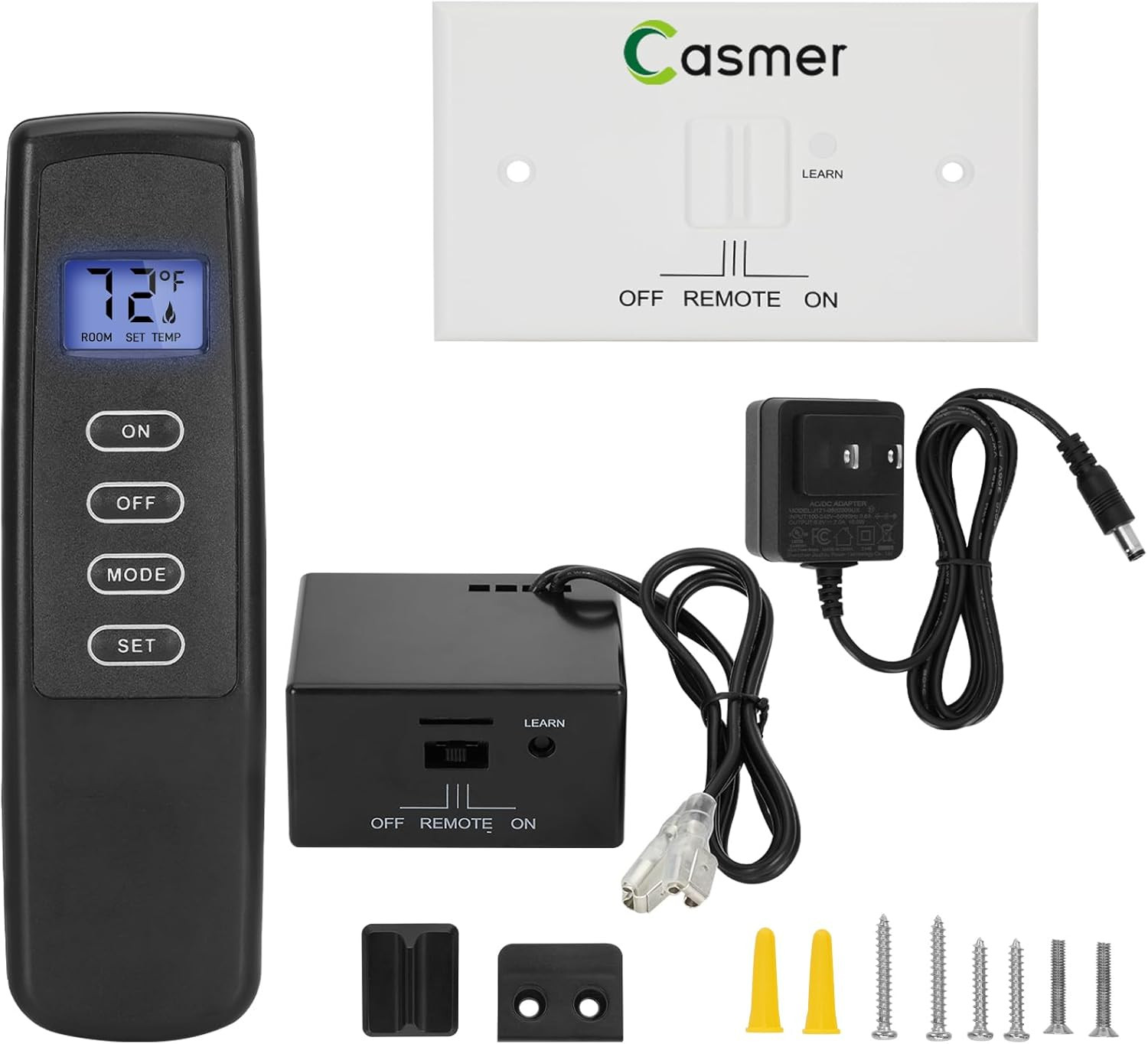 LCD Fireplace Remote Control Kit with Thermostat, Dual Power