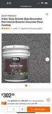 BEHR Premium Granite Grip Interior/Exterior Concrete Paint, Gray - 5 gal