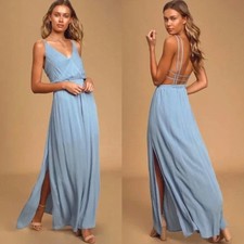 LULU'S Lost in Paradise Maxi Dress in Slate Blue Gauze {XX33}