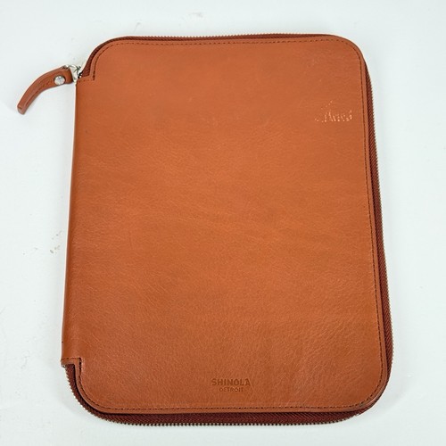 Shinola Detroit Leather Tech Portfolio Organizer Tan Brown Laptop Tablet Case