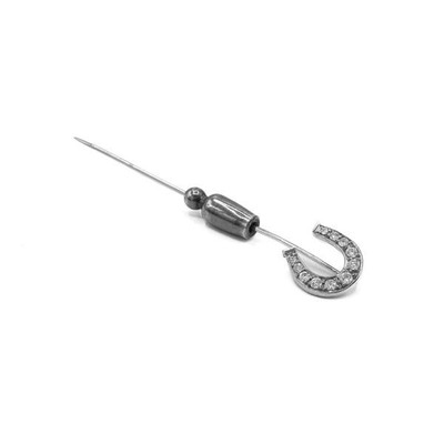 Brosche Nadel Hufeisen mit Brillanten und Diamanten in 18 Kt. 750 Weißgold