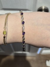 9ct solid yellow gold natural amethyst and diamond bracelet - 8g