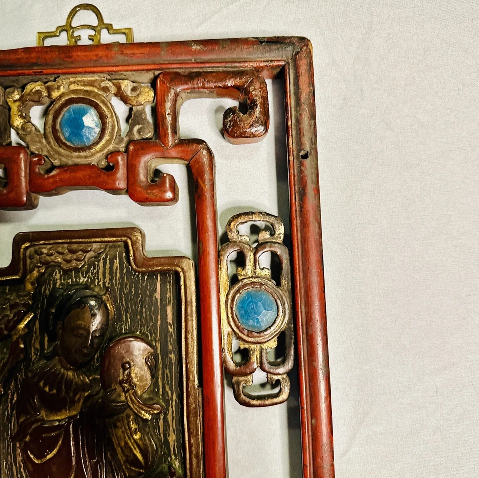 Antiguo panel de palo de rosa tallado a mano de arte chino del siglo XIX dinastía Qing Foto 4 de 4