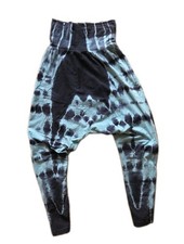 American Apparel Harem Pants USA made Size XS/S Black Teal Tie Dye Pattern EUC