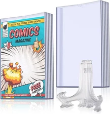 Comic Book Display Case Set, Include Comic Book Sleeves and Clear Plastic Easels