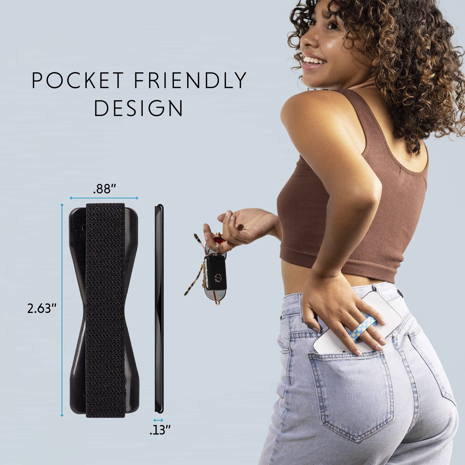 Grip for Most Smartphones and Mini , Black Elastic Strap with Black Base, LH-...