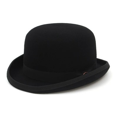 Vintage 100% Wool Mens Bowler Hat Black Fashion Hat Satin Lining 4 Sizes