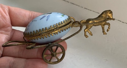 Palais Royal Horse Gold Gilt Brass Porcelain Painted Dragonfly Egg Trinket Box - Picture 7 of 22