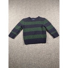 Polo Ralph Lauren Boys Crewneck Sweater Size 2 Green Navy Cable Knit Pullover