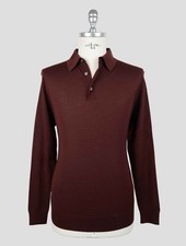 NEW KITON BURGUNDY WOOL 14 MICRON SWEATER POLO EU 56 - US 46 - 2XL KMZ47