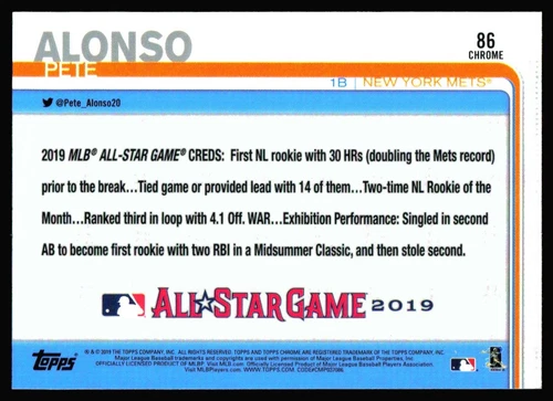 Topps Chrome Update Edition 2019 Pete Alonso novato New York Mets #86 - Imagen 2 de 2