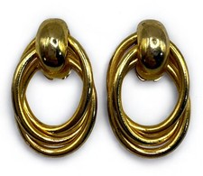 Vintage Gold Tone Earrings Statement Interlocking Dangle Hoops Large