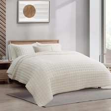 Luxury Velvet Quilt Set Full Queen Size Cream White Lightweight Comforter