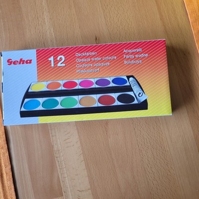 Geha Farbkasten, 12 Deckfarben, 1 Tube Deckweiß, OVP, unbenutzt