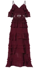 True Decadence Olivia Dress Size 14 EU 42 US 10 Ruffle Maxi Burgundy RRP $400