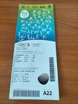 Used Ticket Olympic 12.08. 2016 Rio Olympia A22 Basketball 2