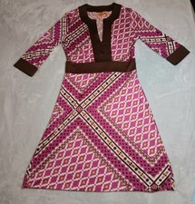 TORY BURCH Empire Waistine Dress Small. 3/4 Sleeve. 100% Silk. Geometric Print.