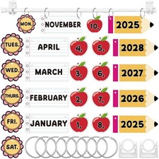 Flip Calendar Bulletin Board Set Pencil Theme Adjustable Holder 54 Card