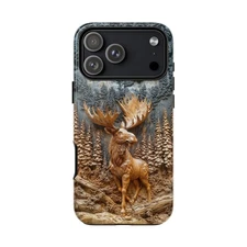 Moose Wooden Carved Wood Style Phone Case