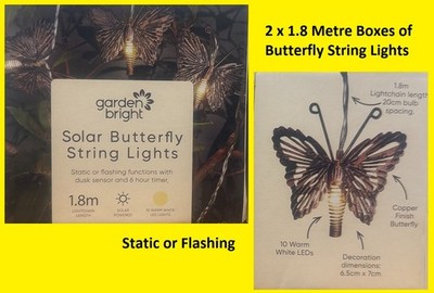 Gardenbright 20 x Kupfer Bronze Schmetterling Lichterkette Solar statisch & blinkend