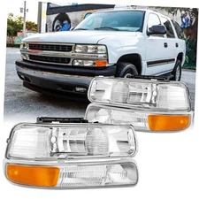 4PCS Headlights Assembly with bumper lamps Set For 2000-2006 Chevy Tahoe For 