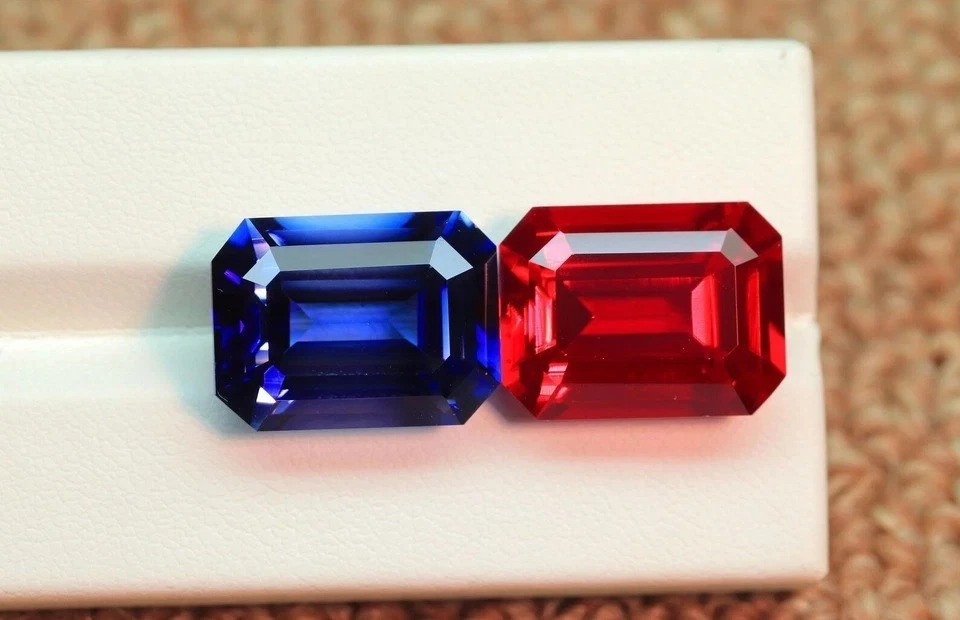 Par de piedras preciosas sueltas 13x10 mm rubí rojo natural y zafiro azul certificado GIE Foto 4 de 4