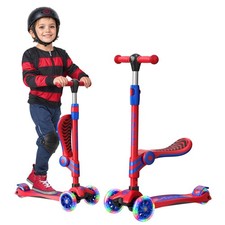 Red and Blue 3 Wheel Scooter with Seat for Kids, Light-Up Wheels, Adjustable ...