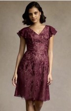 Azazie Atelier Shelly Wine Ruffle Sleeves Mini Dress Size 22