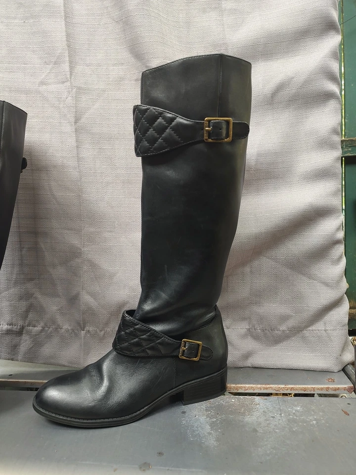 De Colección LRL Lauren Ralph Lauren Mujer’s Botas de Cuero Montar Cremallera Hebilla Negra 8 M Foto 3 de 4