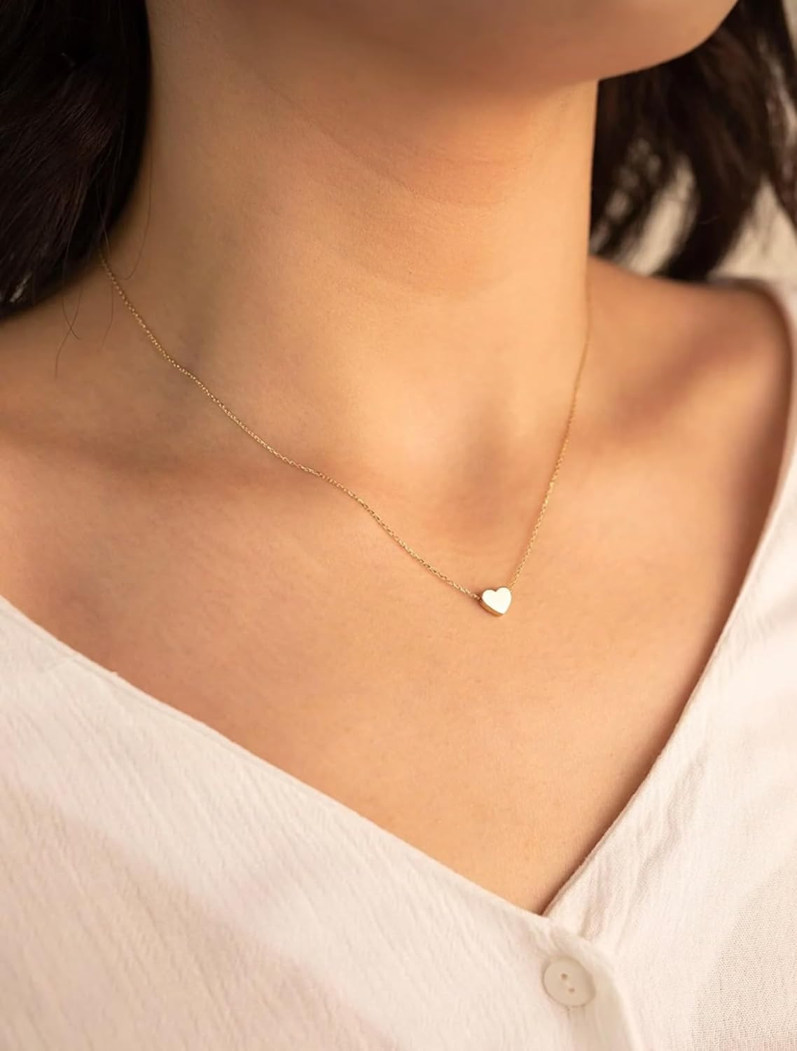 Dainty Gold Heart Necklace for Women Trendy 14K Gold Plated Love Pendant Choker