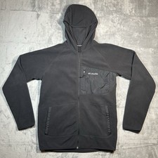 Columbia Fast Trek Overlay Hooded Fleece Jacket Men Small Black Full Zip Outdoor
