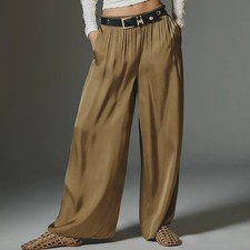 NWT Anthropologie Maeve Olive Green Drape Wide Leg Pull On Pants   Size XS