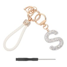 Initial Letter Keychain Letter S - Initial Wristlet KeyChain White