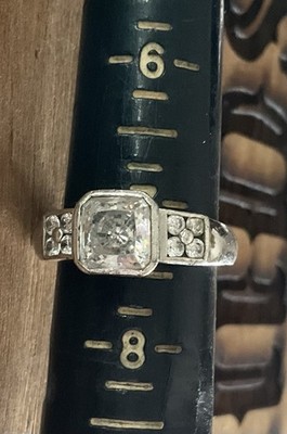 TM 925 Sterling Silver Square CZ Ring Size 7.5 Vintage Style