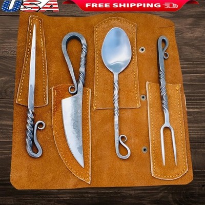 Viking Heritage Cutlery Set Medieval Silverware W/ Leather Pouch Ideal Dining US