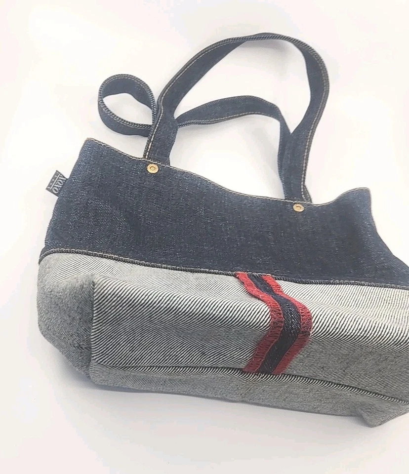 1990 XOXO Jeans Marca Azul Denim Cuero Bolso de Hombro Vintage Foto 4 de 4