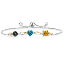 925 Silver and 10K Yellow Gold Green Mystic Topaz London Blue Topaz Citrine and