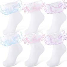 Geyoga 3 Pairs Women Big Ruffle Socks Turn Cuff, Bule, Pink, Purple Style 3