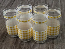 Libbey Set Of 6 Cups Yellow Country Gingham Check Tumblers Cottage Core Glasses