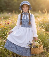 Colonial Costume Girls Pioneer Girl Costume Prairie Dress with Bonnet